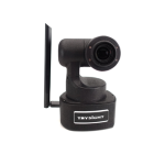 Black camera on rotating stand with oval-shaped base