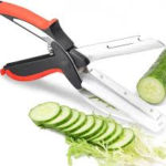 black and red handles with a sharp blade attached to one end on one handle and a small rectangular